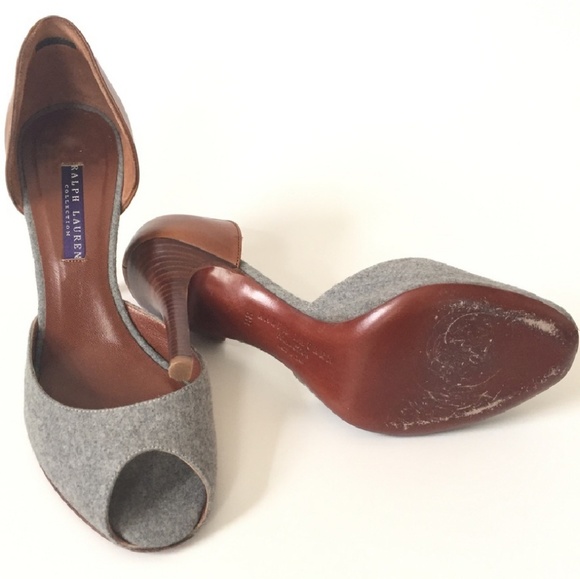 Ralph Lauren Purple Label brown leather gray heels - Picture 1 of 7